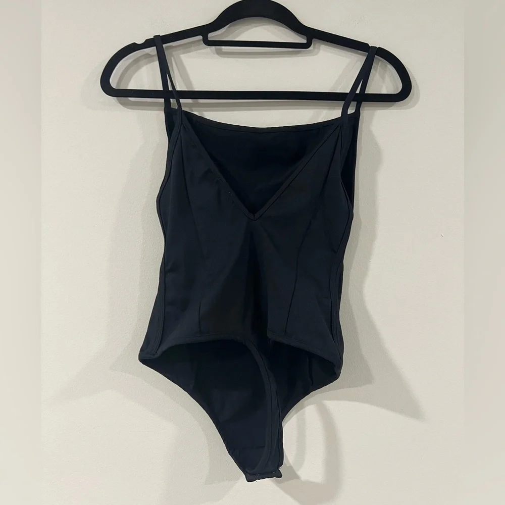 Free People Black Lila Cutout Square Neck Bodysuit Size Small